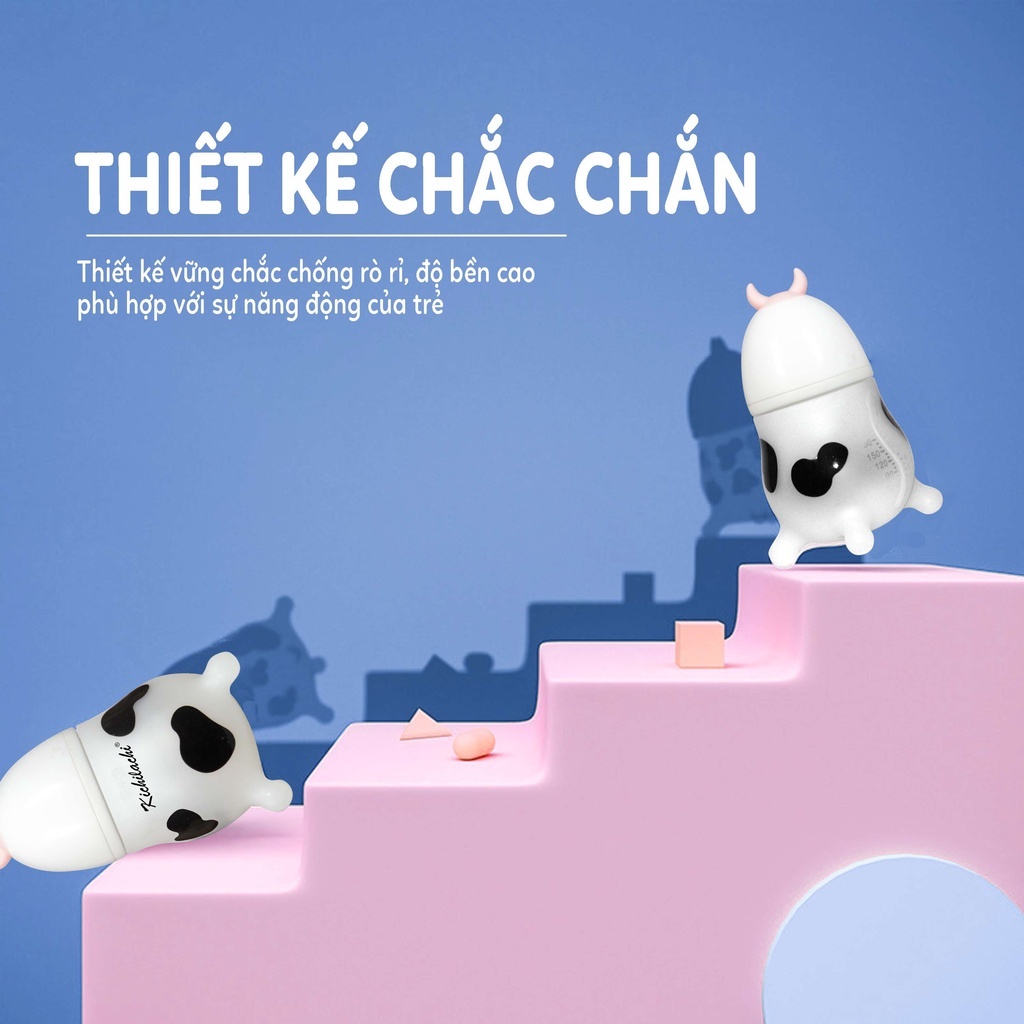 Bình sữa cho bé silicon Kichilachi bò sữa núm ti mềm dung tích 180ml/ 260ml - MINIBOO