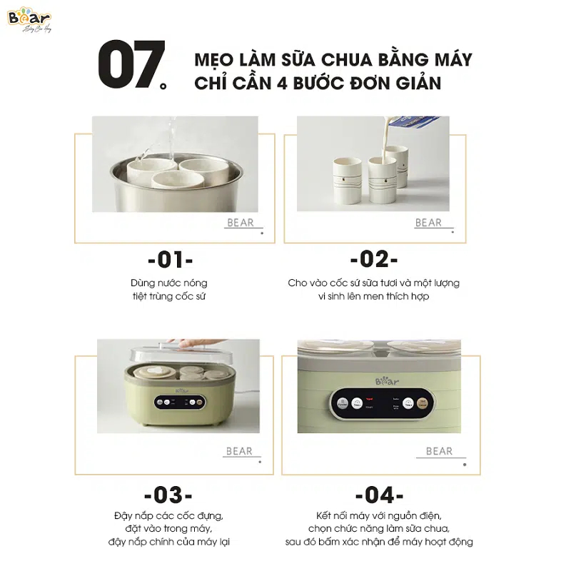 Máy làm sữa chua 1.75L Bear SNJ-C10P2, 20W, Tự động, Lên men tự nhiên, Chất liệu gốm sứ, BH 18 Tháng