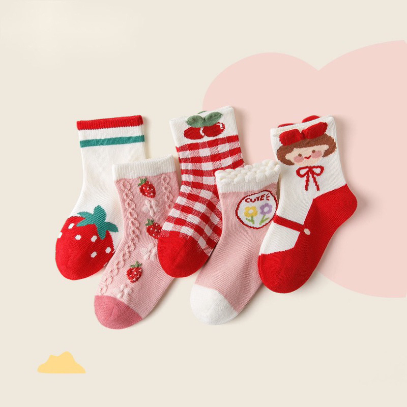 Tất cho bé gái hình trái dâu và hoa từ 0-5 tuổi T2162