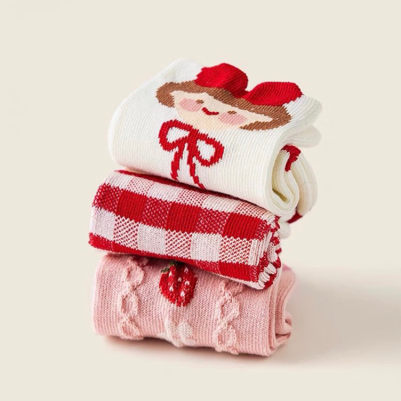 Tất cho bé gái hình trái dâu và hoa từ 0-5 tuổi T2162