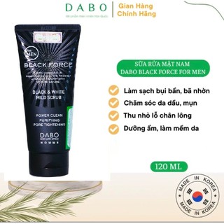 Hàng Chính Hãng- Sữa rửa mặt nam trắng da, sạch mụn nhờn Dabo Black Force Black & White Mild Scrub Hàn quốc120ml