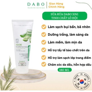 Sữa rửa mặt trắng da, cấp ẩm, xoá thâm mụn từ lô hội nha đam Dabo Aloe Natural Rich Foam Cleanser 180ml/Hộp Hàn quốc