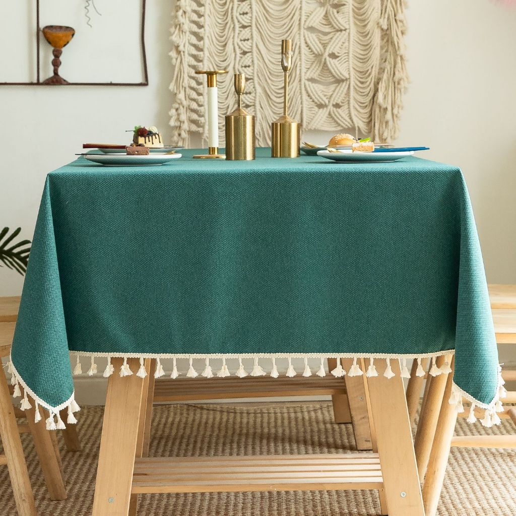 KHĂN TRẢI BÀN viền ren tua rua phong cách HÀN QUỐC. thảm phủ màu pastel hiện đại. vải thô viền ren