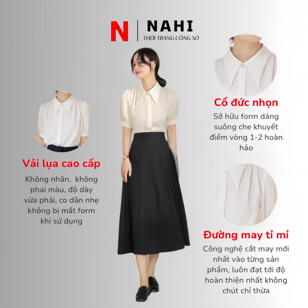 Áo sơ mi cổ đức nhọn mới nhất Nahi.vn áo rộng dấu cúc chất vải lụa mát lịm
