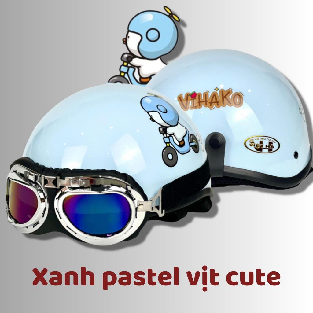 Mũ Bảo Hiểm Nửa Đầu 1/2 Vihako Nhiều Màu, Siêu Cute Có Kèm Kính Phi Công Dành Cho Nam Nữ Học Sinh