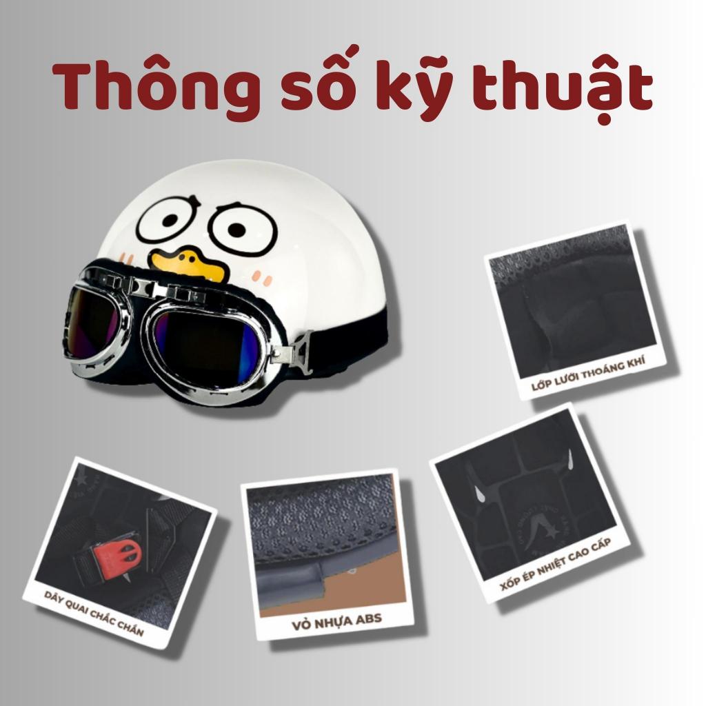 Mũ Bảo Hiểm Nửa Đầu 1/2 Vihako Nhiều Màu, Siêu Cute Có Kèm Kính Phi Công Dành Cho Nam Nữ Học Sinh