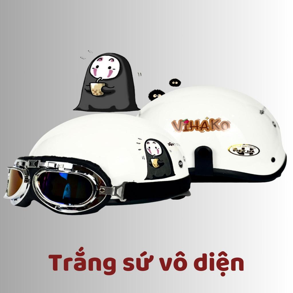 Mũ Bảo Hiểm Nửa Đầu 1/2 Vihako Nhiều Màu, Siêu Cute Có Kèm Kính Phi Công Dành Cho Nam Nữ Học Sinh