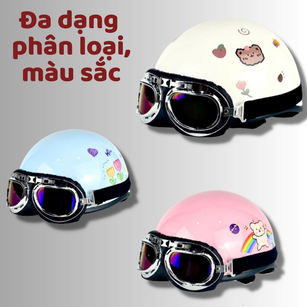 Mũ Bảo Hiểm Nửa Đầu 1/2 Vihako Nhiều Màu, Siêu Cute Có Kèm Kính Phi Công Dành Cho Nam Nữ Học Sinh
