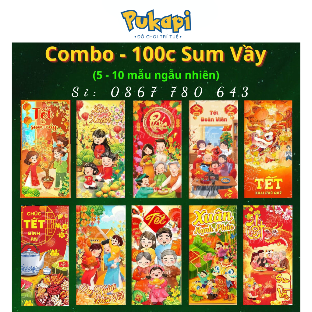 Sỉ 100c Bao Lì Xì Năm Mới 2024 Giáp Thìn Mẫu Tết Sum Vầy PUKAPI