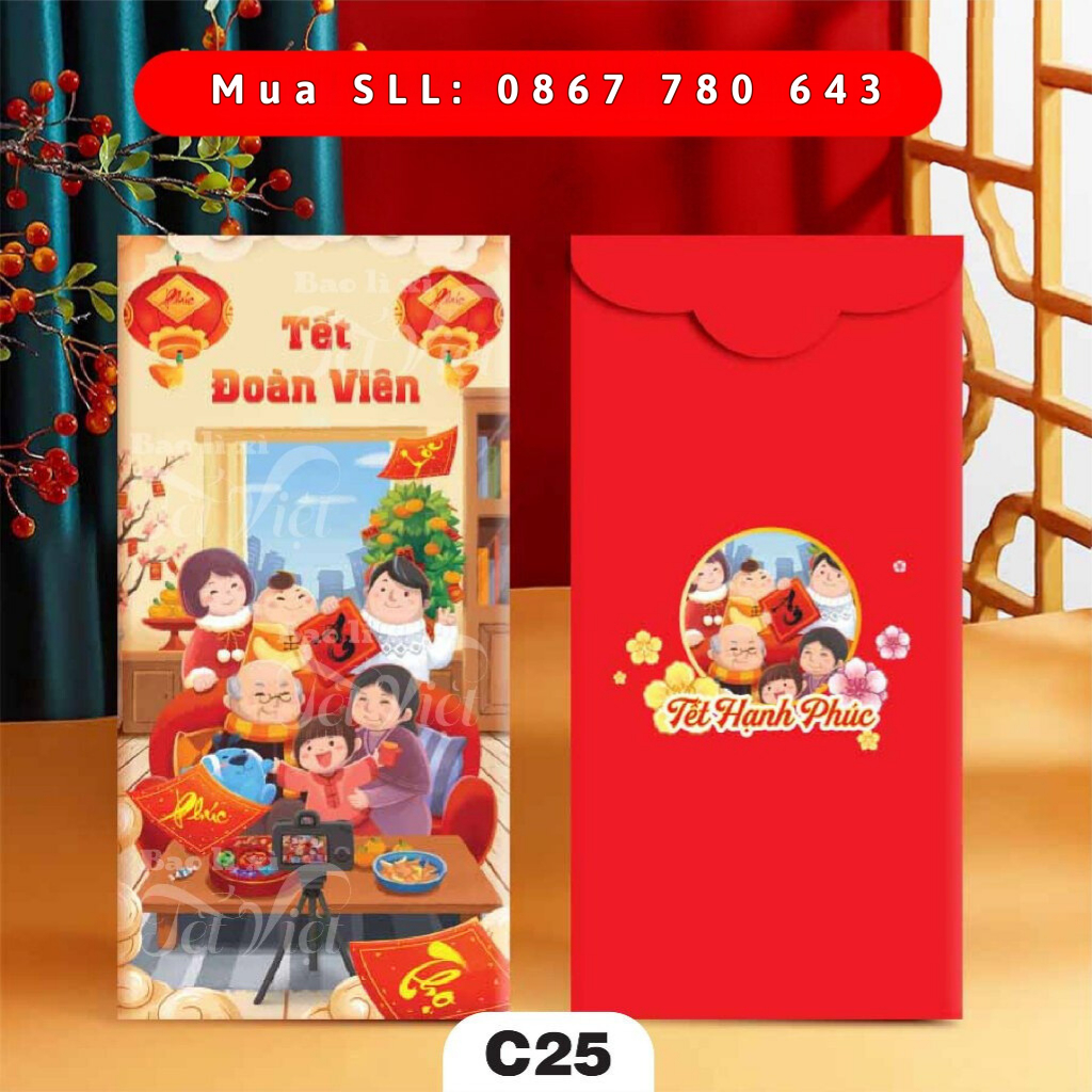 Sỉ 100c Bao Lì Xì Năm Mới 2024 Giáp Thìn Mẫu Tết Sum Vầy PUKAPI
