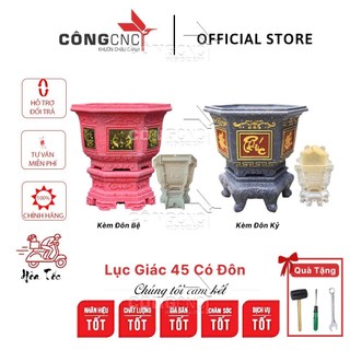 Khuôn Chậu Cảnh ABS Lục Giác 45 Sen - Phúc Lộc Thọ - cá chép - tài lộc-tết tài lộc + chân đôn 45 - LG45SPLTDK
