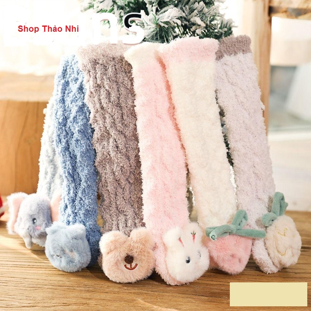 Tất Lông Cừu Giữ Ấm , Vớ Lông Cừu San Hô Dày Dặn Ấm Áp Kiểu Hoạt Hình Đáng Yêu Cho Bé