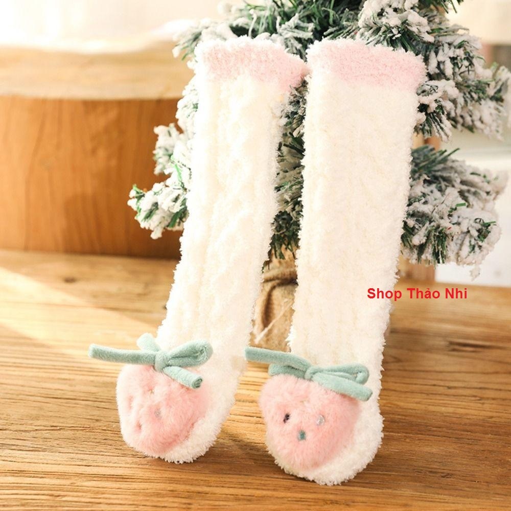 Tất Lông Cừu Giữ Ấm , Vớ Lông Cừu San Hô Dày Dặn Ấm Áp Kiểu Hoạt Hình Đáng Yêu Cho Bé
