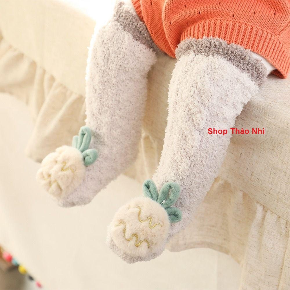 Tất Lông Cừu Giữ Ấm , Vớ Lông Cừu San Hô Dày Dặn Ấm Áp Kiểu Hoạt Hình Đáng Yêu Cho Bé