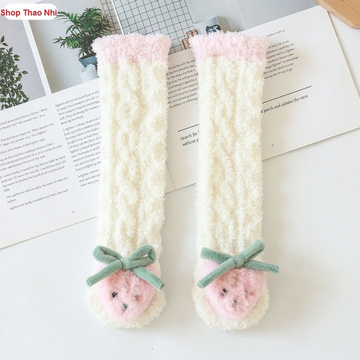 Tất Lông Cừu Giữ Ấm , Vớ Lông Cừu San Hô Dày Dặn Ấm Áp Kiểu Hoạt Hình Đáng Yêu Cho Bé