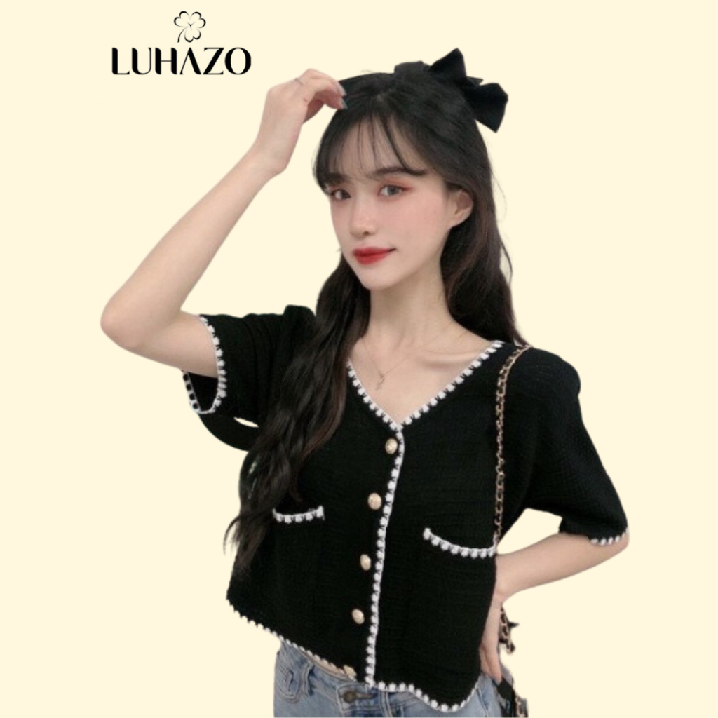 Áo Len Nữ Dệt Kim Tay Ngắn Hè Thu Ulzzang Chất Motoghi LUHAZO Hàng Quảng Châu Cao Cấp Xiaozhainv M30 C2-3