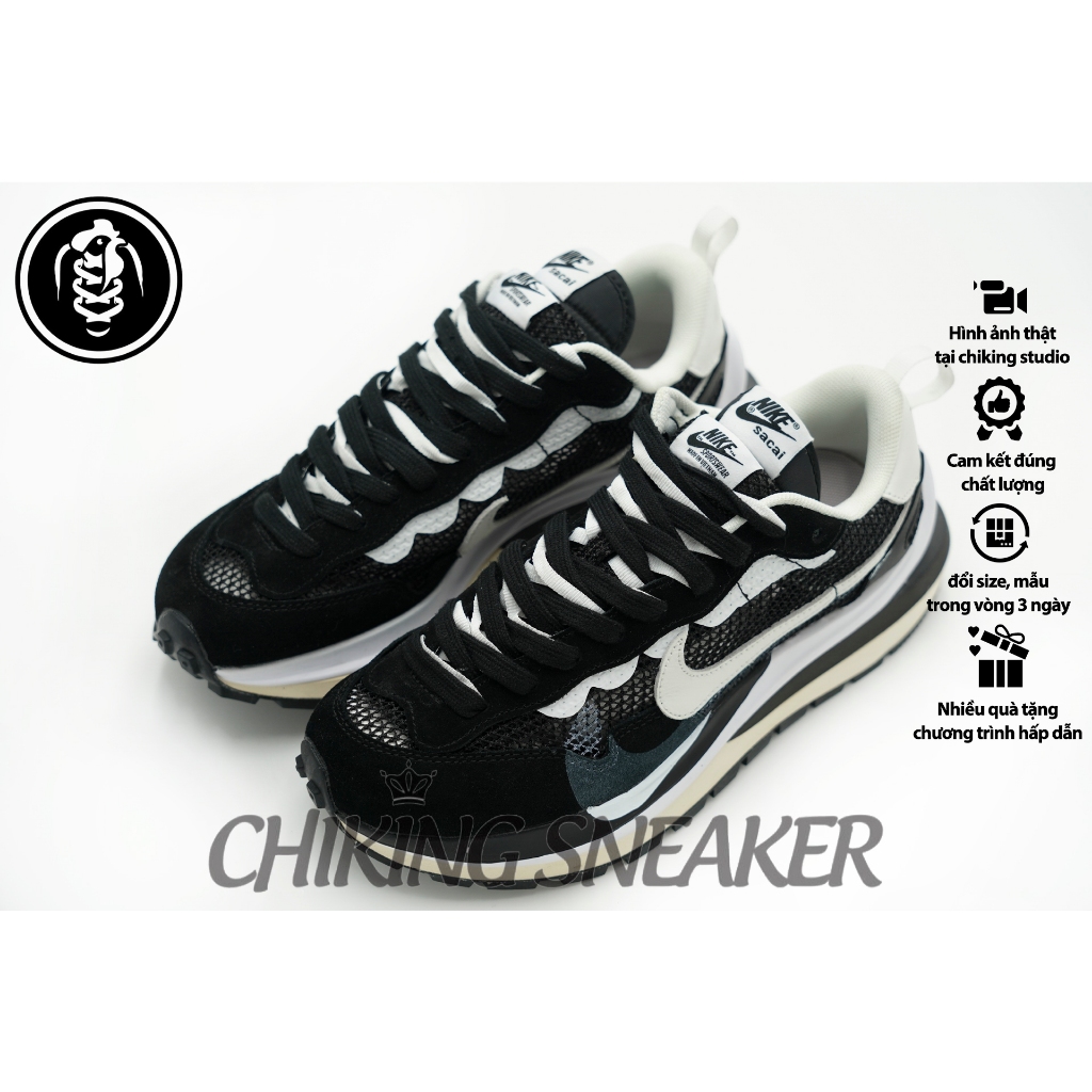 Giày Sneaker Nike Sacai x VaporWaffle 'Black White' Siêu Cấp