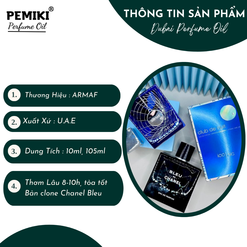 Nước hoa nam Armaf Club De Nuit Iconic 10ml EDP nước hoa nam tính mạnh mẽ  - PEMIKI Store