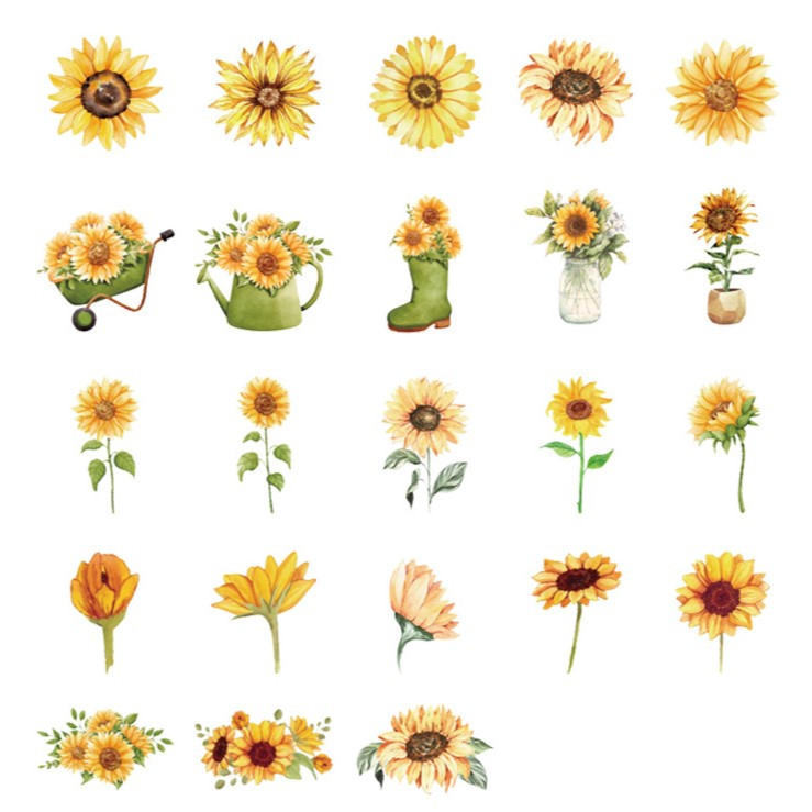 Hộp 46 chiếc sticker HOA HƯỚNG DƯƠNG VÀNG RỰC RỠ dán sổ Bullet Journal decor thư thiệp quà Scrapbook - TanpopoSticker