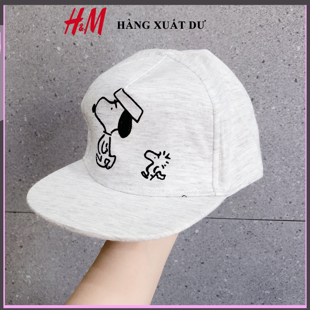 Mũ nón HM ghi thêu chó snoopy đen cho bé trai size 1-3 tuổi