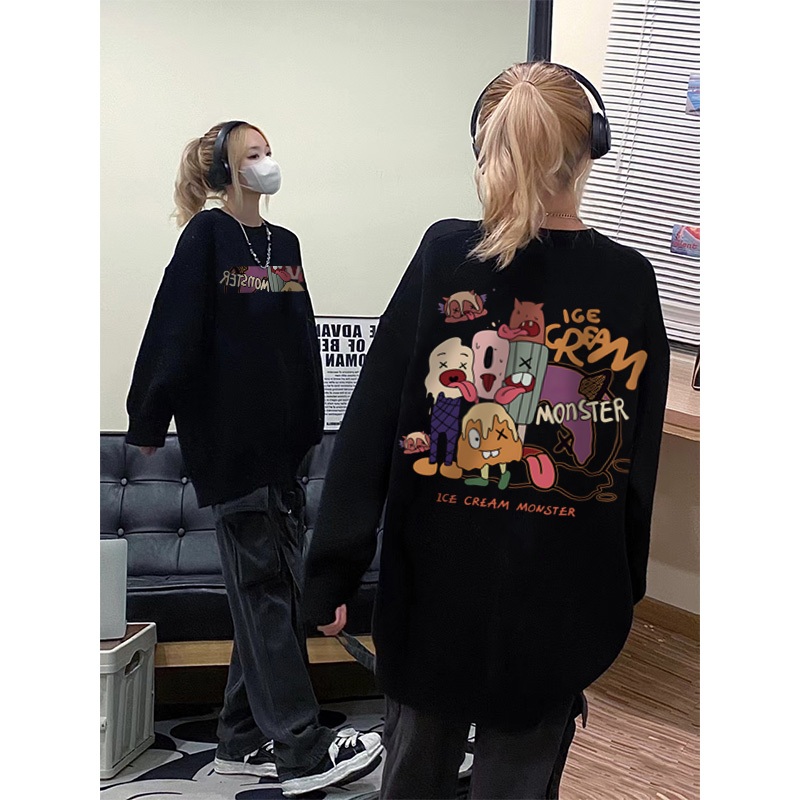 Áo nỉ nữ cổ tròn Đen thời trang local brand Salute Sweater Hàn Quốc cho vintage bản in vui vẻ Y0479