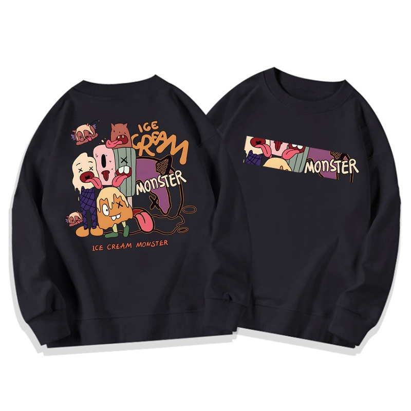 Áo nỉ nữ cổ tròn Đen thời trang local brand Salute Sweater Hàn Quốc cho vintage bản in vui vẻ Y0479