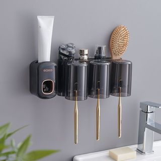 Giá cài bàn chải đánh răng kèm cốc ecoco - kệ để đồ phòng tắm tiện lợi, nhả kem đánh răng đa năng dán tường