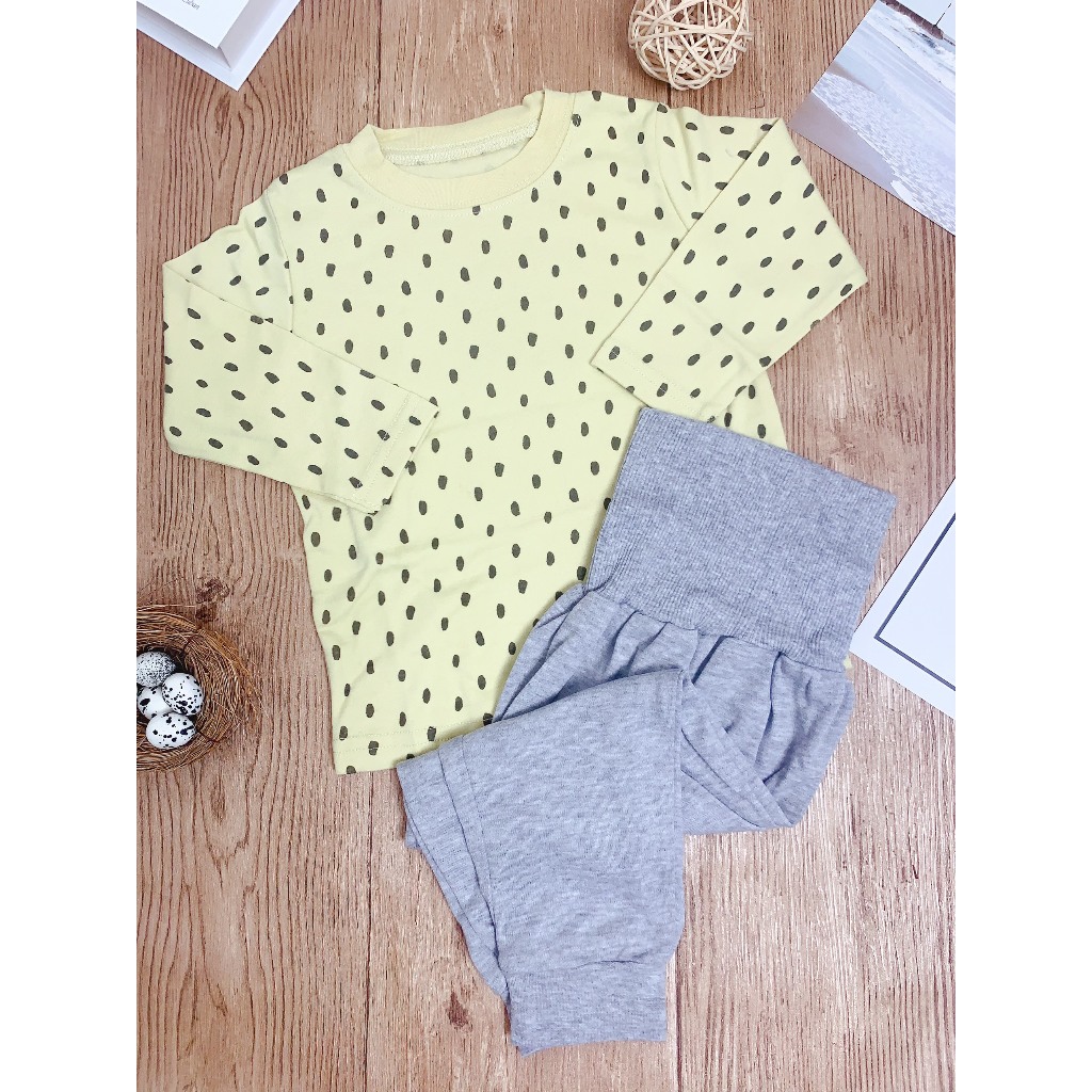 Đồ Bộ Tay Dài Chất Liệu Thun Cotton Cho Bé Trai Bé Gái 12 - 13 Kg