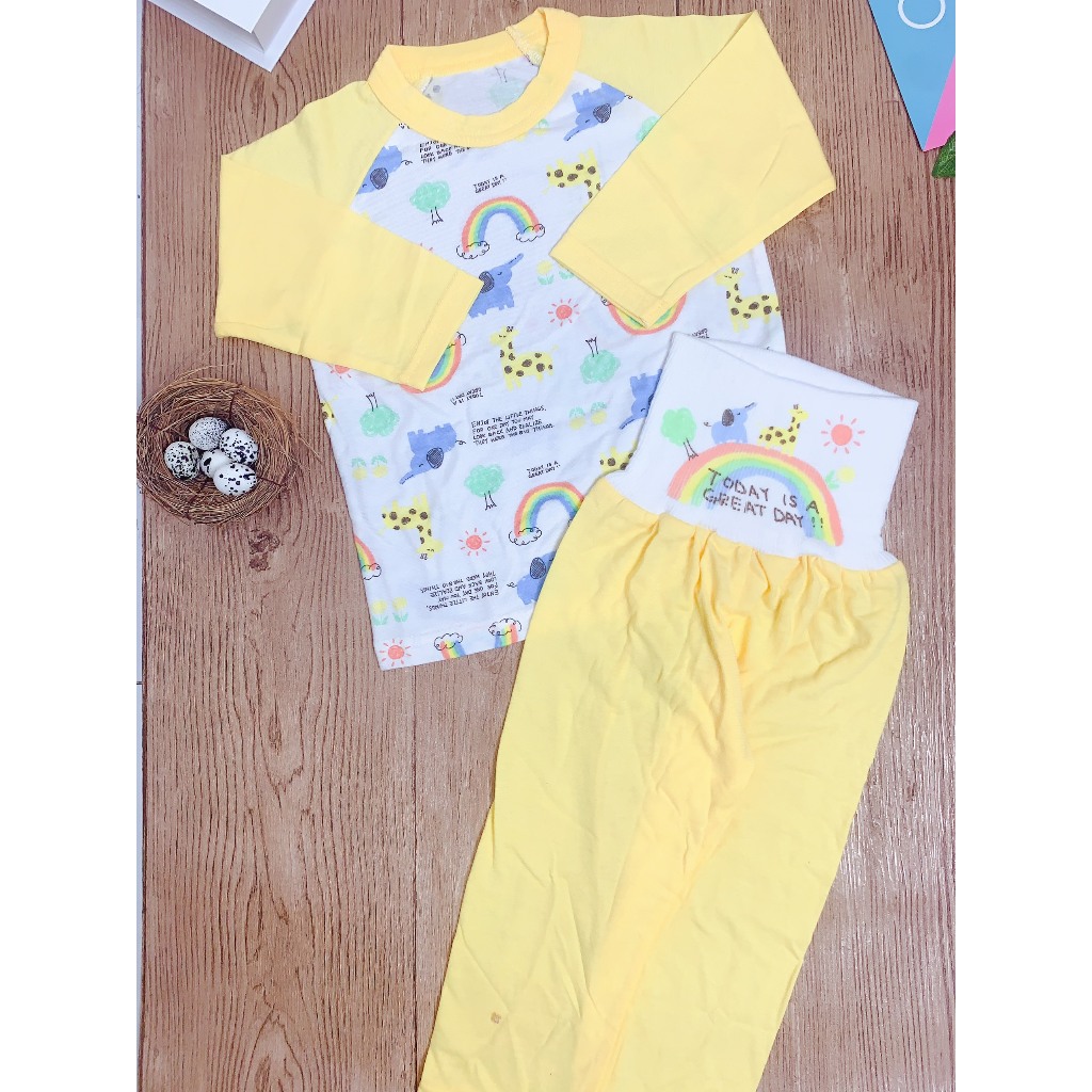 Đồ Bộ Tay Dài Chất Liệu Thun Cotton Cho Bé Trai Bé Gái 12 - 13 Kg