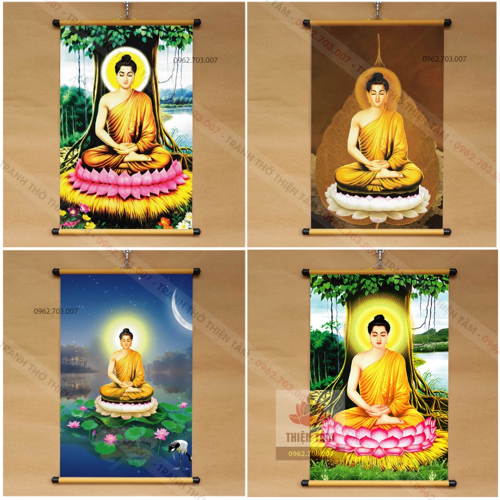 Tranh Phật Thích Ca 40x60cm treo tường bằng vải phủ bóng cao cấp dày dặn