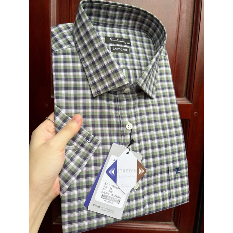 Sơ mi cộc tay nam Pier.re Car.din.16 mầu dáng suông vạt ngang
