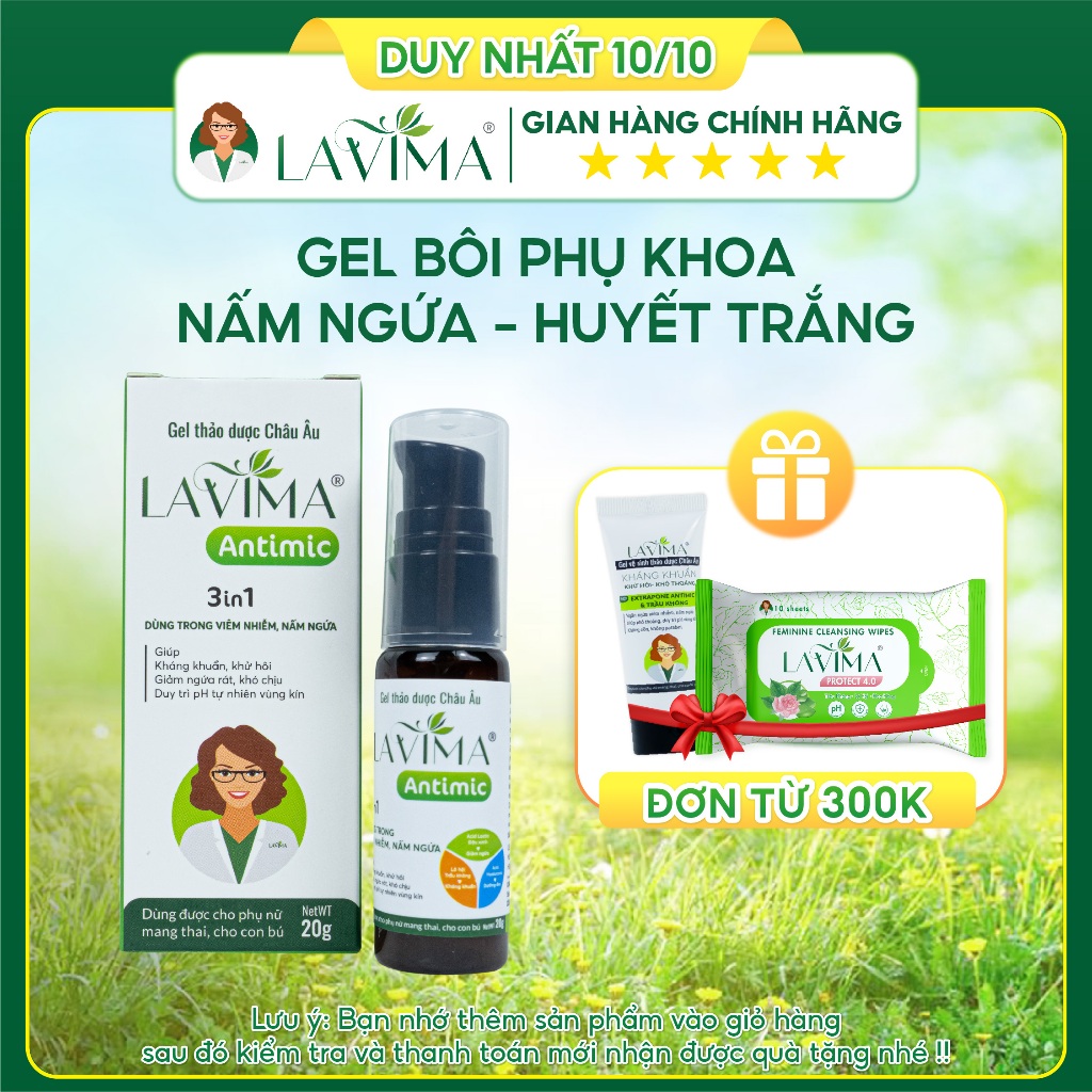 Gel Bôi Phụ khoa Thảo dược Châu Âu LAVIMA 20g - Ngăn ngừa Huyết trắng, Nấm Ngứa, Lộ Tuyến