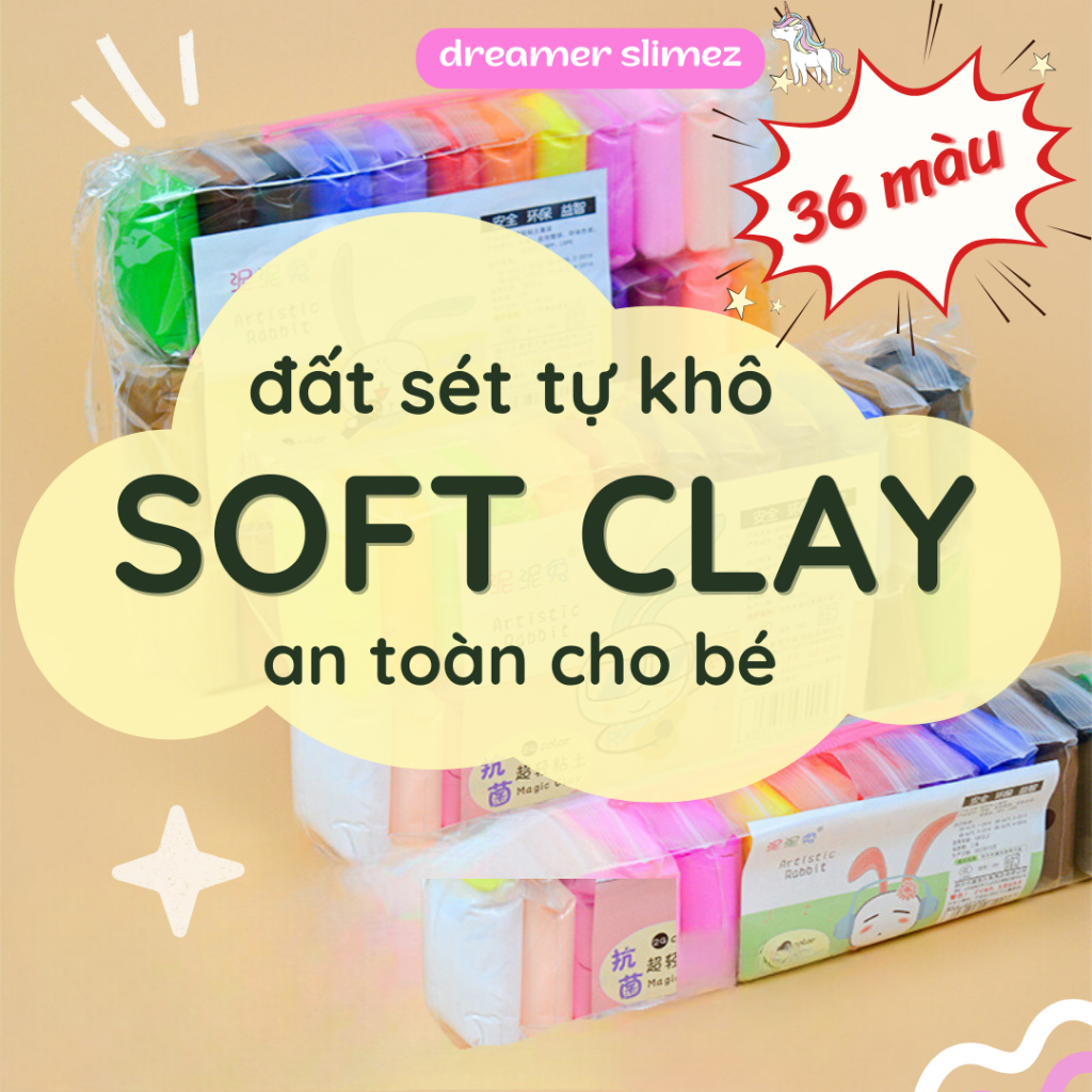 ĐẤT SÉT 12 24 36 MÀU SOFT CLAY NẶN HÌNH NẶN HOA SIÊU NHẸ ĐẤT SÉT TỰ KHÔ HÀNG CHÍNH HÃNG CAO CẤP
