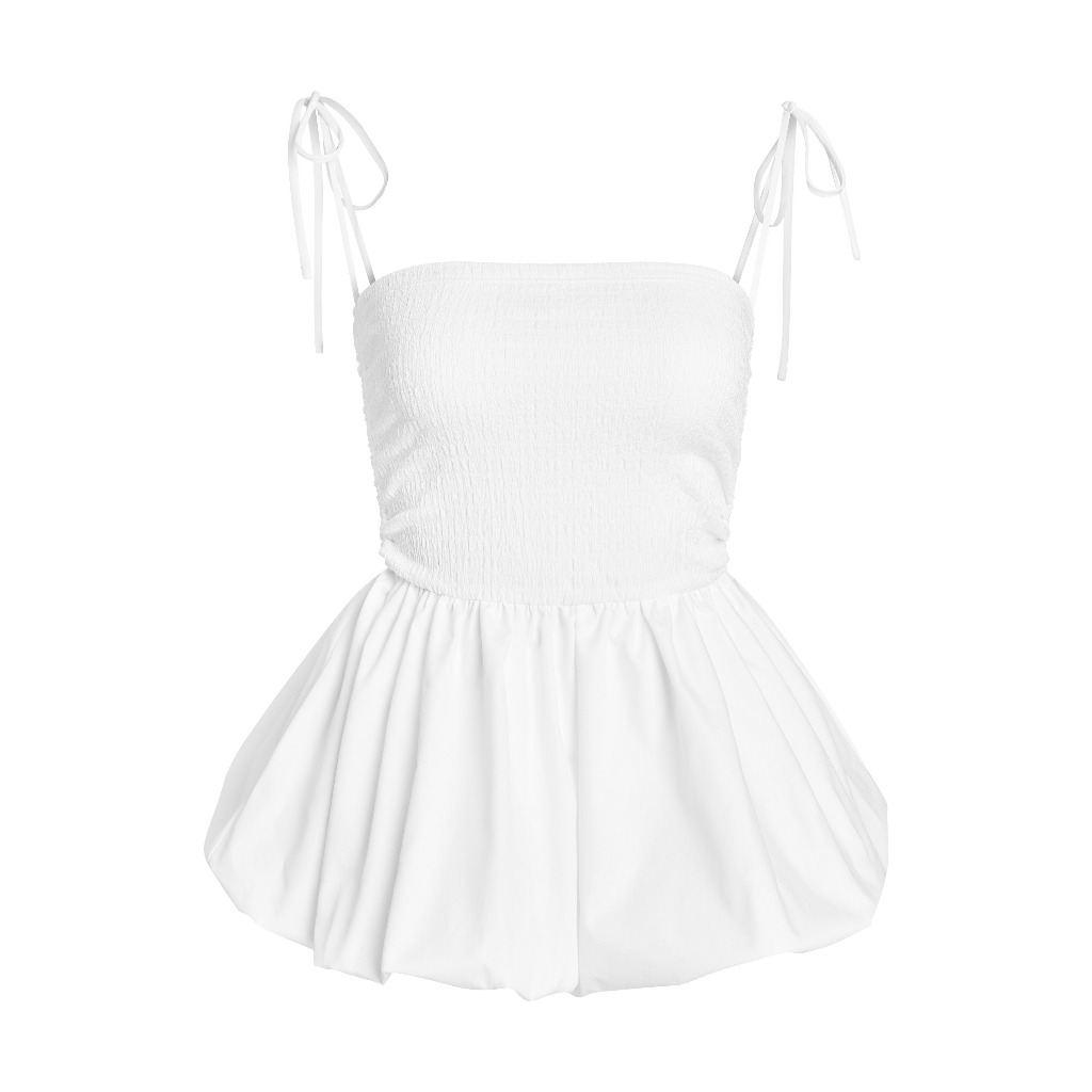 DOTTIE - Áo 2 dây phối vải dáng peplum - Trắng - T0798