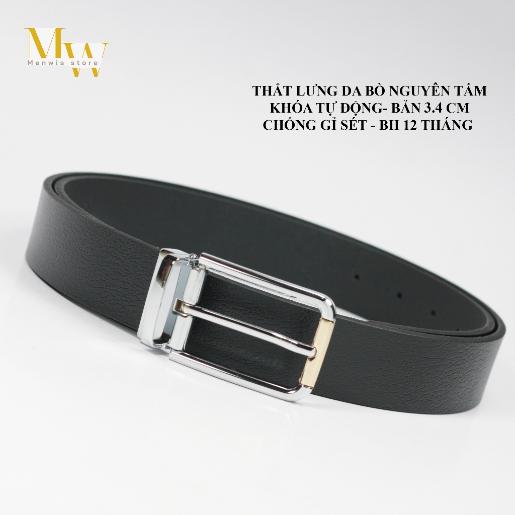 Thắt lưng nam cao cấp khóa kim MENWIS S09, dây nịt nam da bò 1 lớp bản 3.4 cm mặt khóa chống gỉ sét - dây nịch