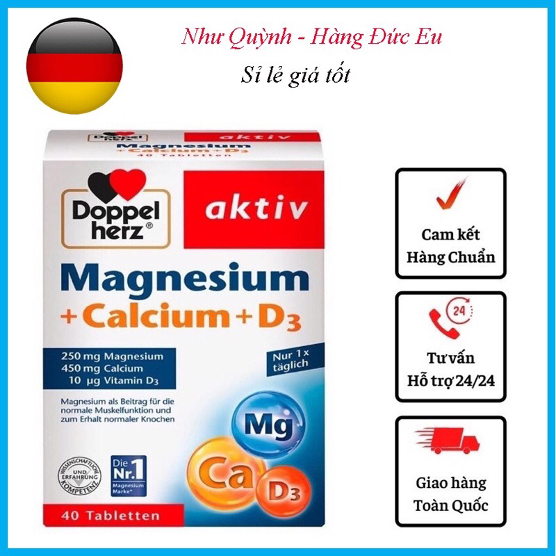 Viên uống magnesium+ Calcium+D3 Hàng Đức hộp 40v