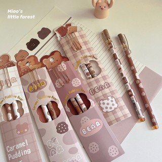Set 2 bút gel Caramel Pudding Bear mực đen ngòi 0.5 - Miao's Little Forest