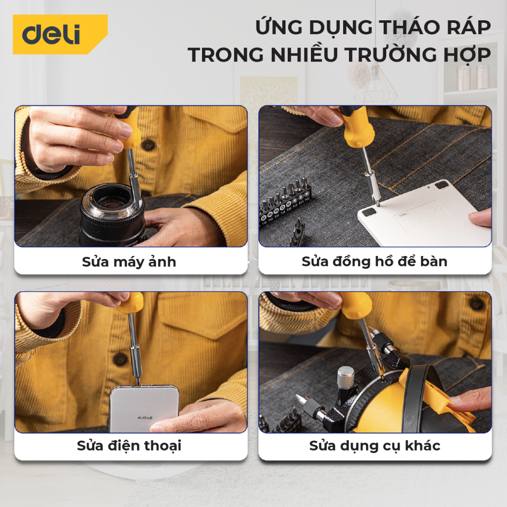 Bộ Tua Vít 20 Đầu Vít Từ Tính Đa Năng Deli Tools - Sửa Chữa Vật Dụng, Đồng Hồ, Điện Thoại - Chất Liệu Thép Chống Mòn, Gỉ