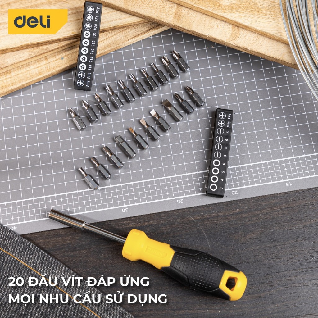 Bộ Tua Vít 20 Đầu Vít Từ Tính Đa Năng Deli Tools - Sửa Chữa Vật Dụng, Đồng Hồ, Điện Thoại - Chất Liệu Thép Chống Mòn, Gỉ