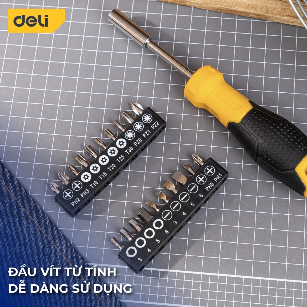 Bộ Tua Vít 20 Đầu Vít Từ Tính Đa Năng Deli Tools - Sửa Chữa Vật Dụng, Đồng Hồ, Điện Thoại - Chất Liệu Thép Chống Mòn, Gỉ