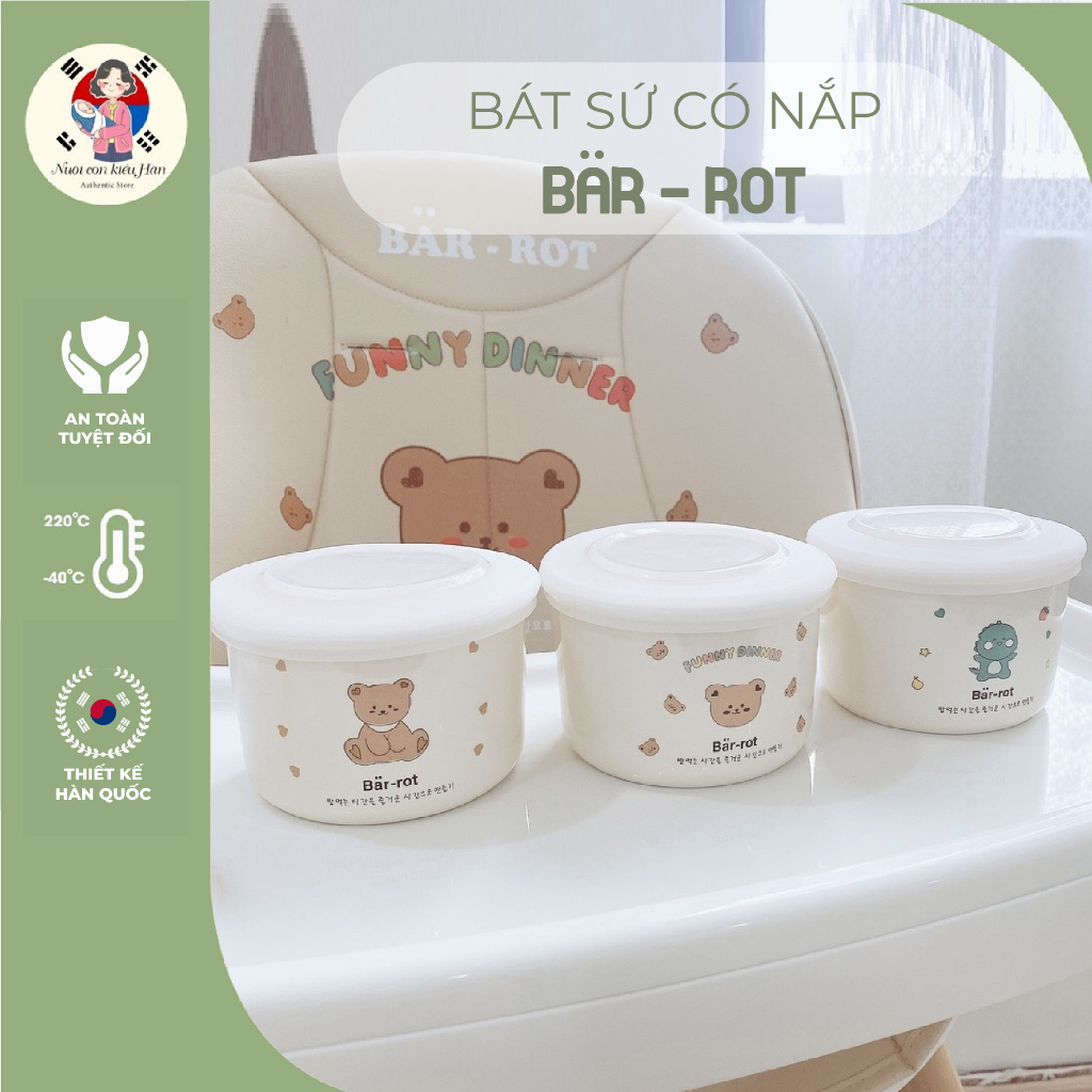 Bát SỨ Ăn Dặm BAR ROT Ceramic Bowl Hoạ Tiết Đáng Yêu Có Nắp Silicon Bảo