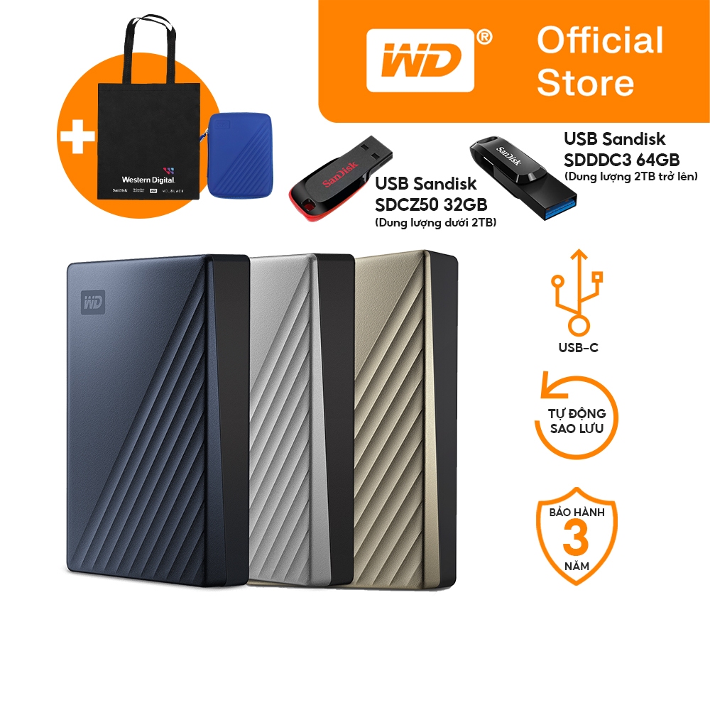 Ổ cứng di động WD My Passport Ultra dung lượng 1TB | 2TB | 4TB USB 3.2 Gen 1 Hàng Chính Hãng