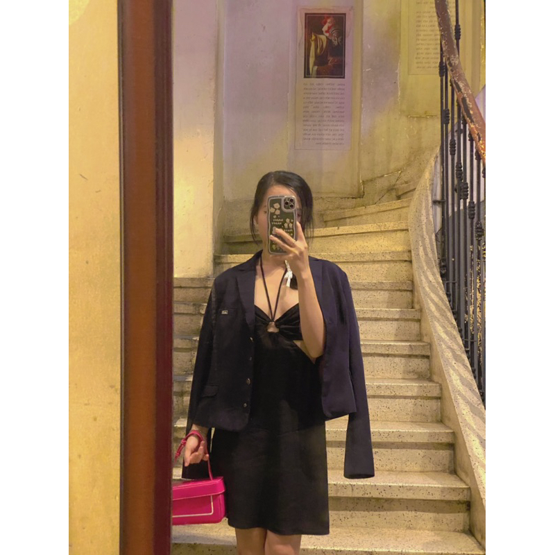 Đầm H&M auth 2 dây khoét eo cột nơ hở lưng-thanh lý