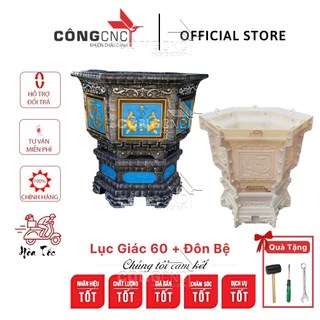 Khuôn Chậu ABS, Khuôn Đúc Chậu Lục Giác 60 Sen, Phúc Lộc Thọ, Cá chép - Tài Lộc + Đôn Bệ 60 - LG60PLTDB