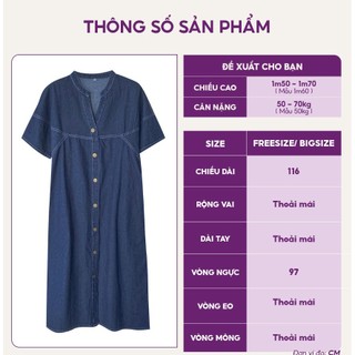 Váy Denim Cổ Xẻ V Dáng Dài Phom Suông Basic