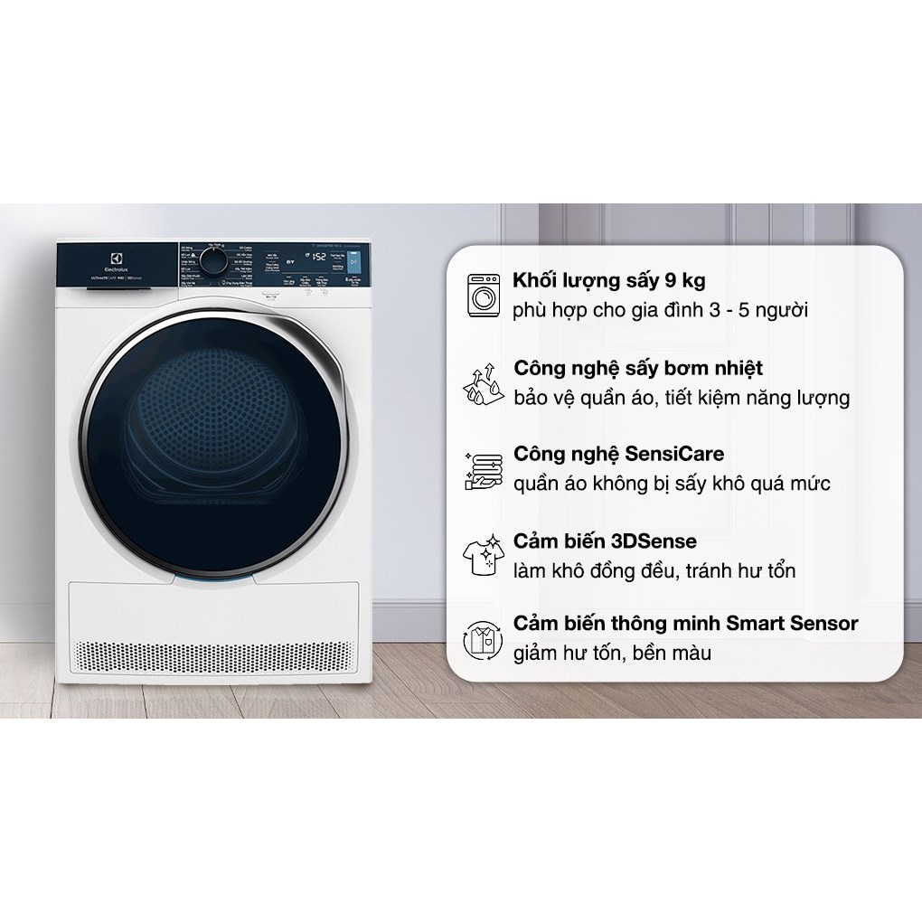 Máy sấy bơm nhiệt Electrolux UltimateCare 9 kg EDH903R9WB - Hàng chính hãng