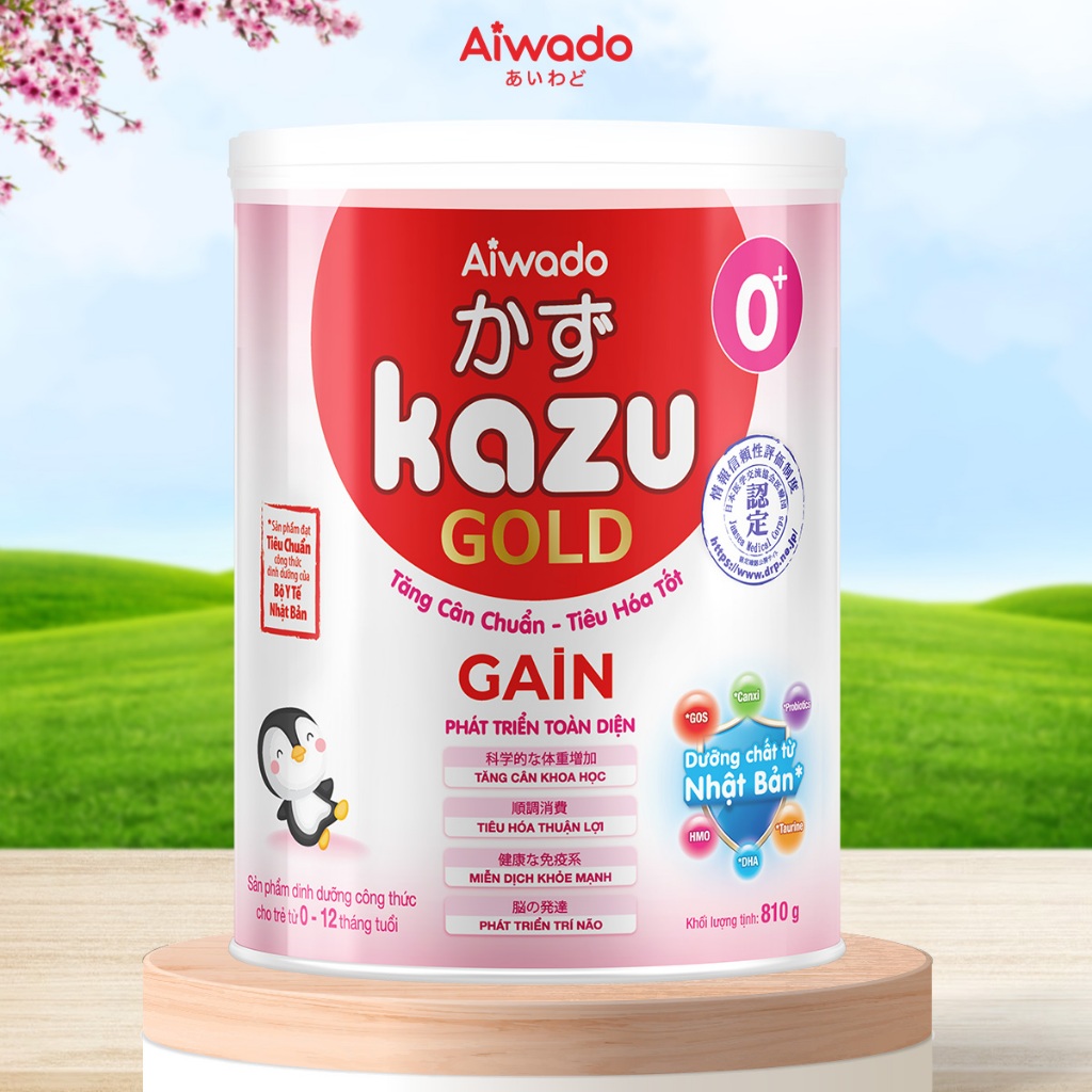 Sữa bột Aiwado Kazu Gain Gold 0+ lon 810gram - Sữa mát tăng cân