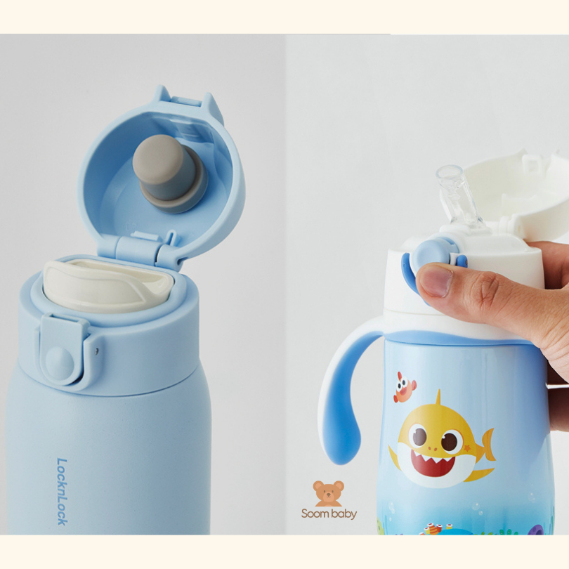 Bình uống nước giữ nhiệt Pinkfong x LocknLock cho bé 250ml có ống hút quả tạ