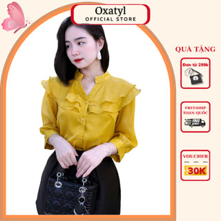 Áo sơ mi nữ công sở tiểu thư cổ Y A51 chất liệu vải tơ 2 lớp Oxatyl