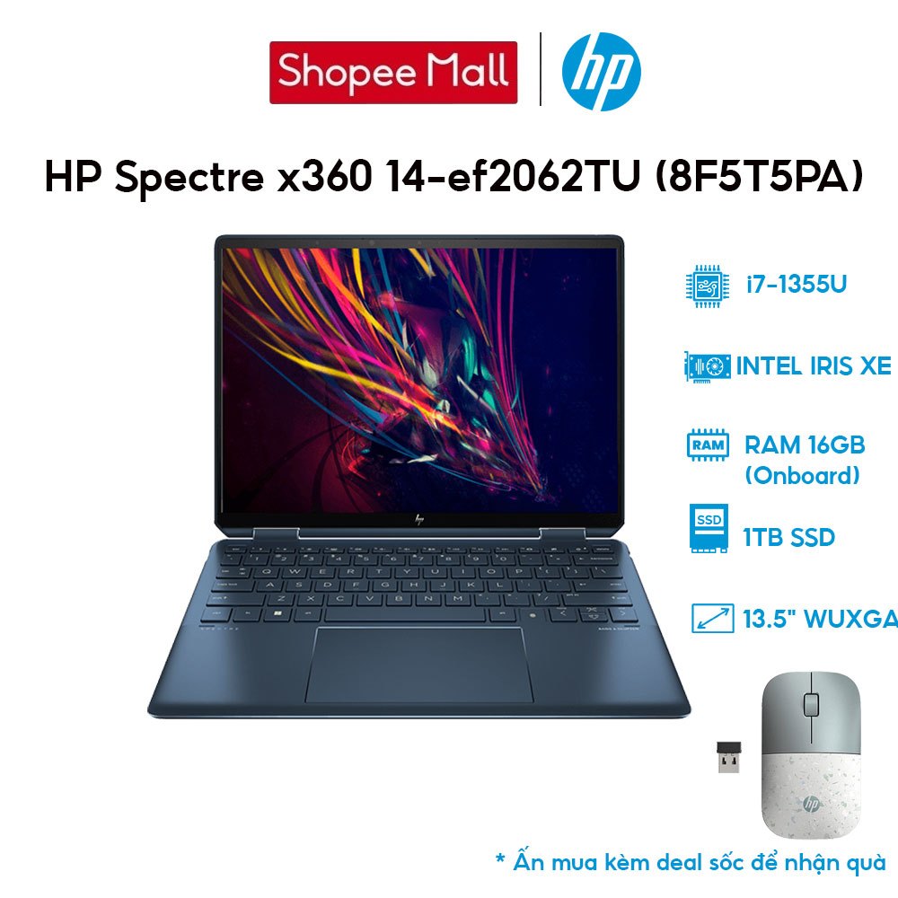 Laptop HP Spectre x360 2-in-1 14-ef2062TU 8F5T5PA i7-1355U | 16GB | 1TB | 13.5' WUXGA Touch